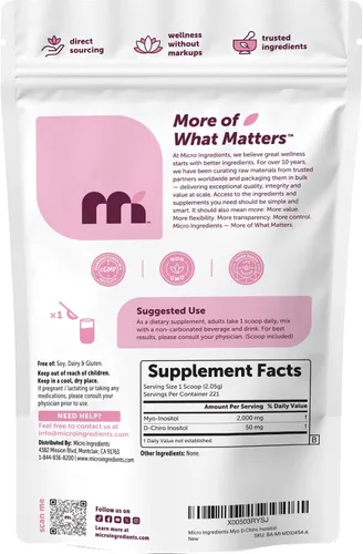 Vista 7 de Micro Ingredients Myo-Inositol y D-Chiro Inositol en polvo, 1 libra (221 porciones) Suplemento de inositol de proporción ideal 40:1 para mujeres