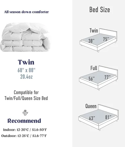 Vista 7 de Puredown® Edredón de plumón de ganso tamaño Twin 800 de poder de relleno, 100% algodón para todas las estaciones, inserto de edredón de 700 hilos