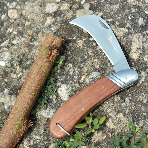 Vista 5 de Linsen - Cuchillo de poda e injerto para exteriores, herramienta de brotación de jardín de acero inoxidable, cuchillo de corte múltiple de bolsillo