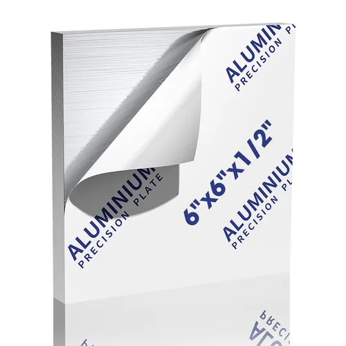 Vista 15 de Placa de hoja de aluminio de 1 pulgada de grosor, placas de aluminio resistentes de 6 x 6 pulgadas con película protectora, placa de panel plano