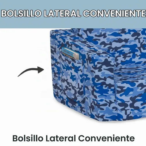 Vista 9 de Delta Children Cozee - Sofá 2 en 1 extra ancho convertible a tumbona, cómodo sofá abatible para niños, camuflaje azul