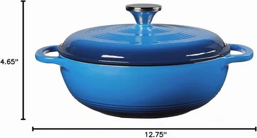 Vista 4 de Lodge, EC3D33 - Horno holandés de hierro fundido esmaltado, 3 cuartos de galón, azul caribe Asas dobles, aptas para horno hasta 500 °F, uso