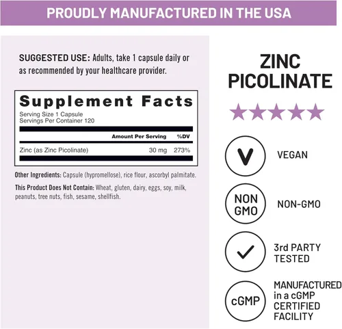 Vista 5 de NatureWise Picolinato de zinc - Suplemento de zinc de alta absorción de 30 mg para apoyo inmunológico + salud de la piel, vegano, sin OMG, sin