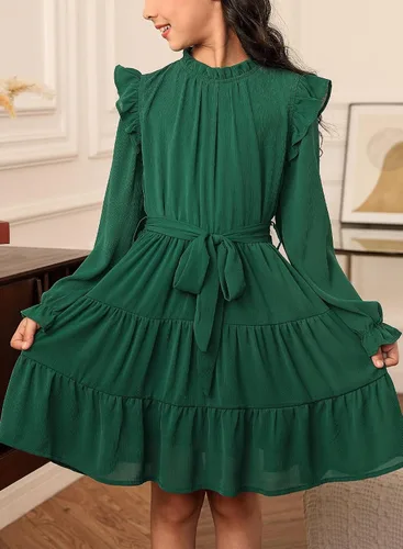 Vista 5 de blibean Vestidos elegantes con cinturón para niñas de 4 a 13 años