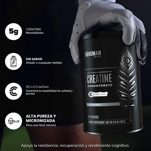Vista 3 de BIRDMAN Monohidrato de creatina micronizada en polvo, recuperación muscular, sin cafeína, creatina pre-entrenamiento, vegano, post-entrenamiento