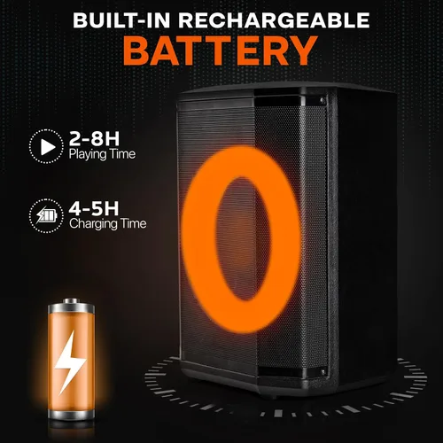 Vista 8 de Pyle Altavoz Bluetooth Portátil con Woofer de 8 Pulgadas, Función TWS, Entrada de Micrófono, USB/Micro SD/Radio FM, Luces de Anillo Coloridas, 120W
