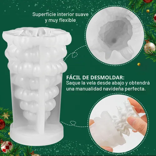 Vista 6 de Molde de vela de árbol de Navidad 3D, 2 piezas de silicona
