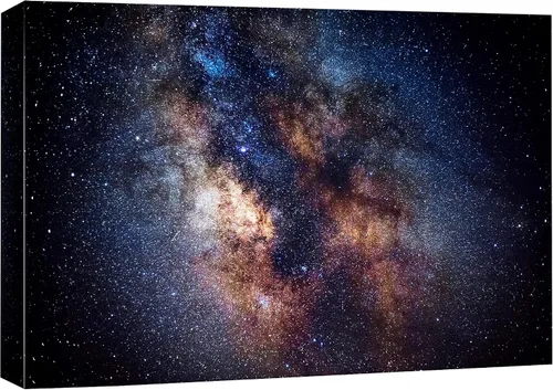 Vista 13 de SIGNFORD - Cuadro en lienzo para pared, silueta de bosque con estrellas azul marino y verde azulado, naturaleza, fotografía, realismo, decoración