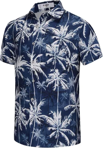 Vista 15 de KYKU - Camisa hawaiana funky para hombre, ropa tropical para vacaciones en Palm Beach