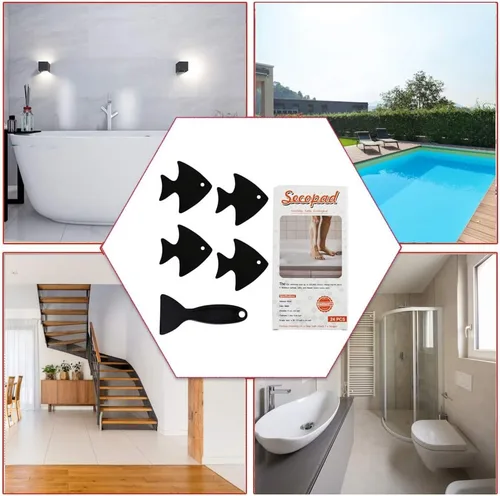 Vista 7 de Secopad Calcomanías para bañera antideslizantes, 24 piezas de peldaños de ducha de seguridad con raspador premium (negro)