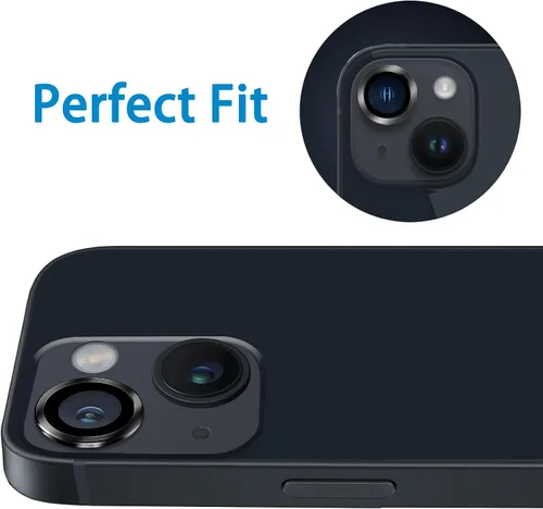 Vista 5 de Compatible con iPhone 14 y 14 Plus, protector de lente de cámara antiarañazos, protector de pantalla de vidrio templado 9H, anillo de cámara a Negro