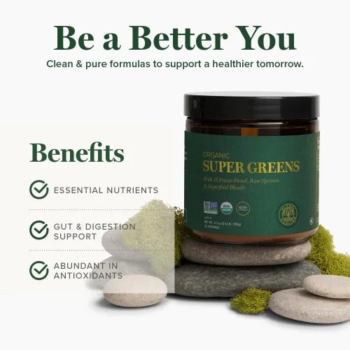 Vista 4 de Global Healing Organic Super Greens Powder Blend - Mezcla de Polvo de Superalimentos Verdes Orgánicos con 15 Brotes Enteros Crudos - Deliciosa