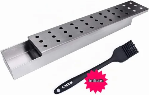 Vista 2 de Caja para ahumar barbacoa de acero inoxidable para asar a gas, funciona con astillas de madera, accesorios para parrilla y ahumador, caja