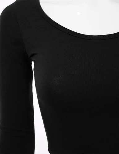 Vista 4 de SSOULM Camiseta corta de algodón ajustada con cuello redondo y manga 34 para mujer (S-2XL)