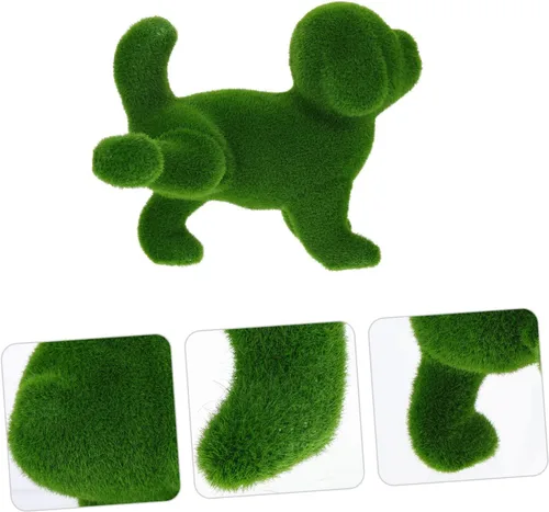 Vista 6 de Yardwe Cachorro flocado Artificiales para decoración verde Accesorios para el hogar Decoración de perro flocado Estatua de jardín Estatua de perro