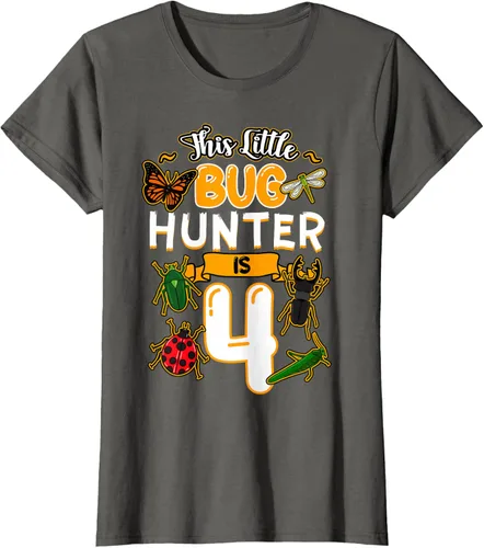 Vista 7 de Camiseta de fiesta de cumpleaños de insectos de este cazador de insectos de 4 años, Negro, S