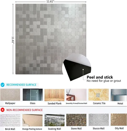 Vista 5 de XUANINY Azulejo autoadhesivo de metal para salpicaduras, azulejo despegar y pegar para cocina, superficie de aluminio cepillado para salpicaduras