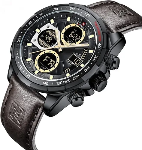 Vista 13 de NAVIFORCE Relojes digitales militares para hombre, reloj analógico de cuarzo, resistente al agua, reloj deportivo multifuncional de cuero
