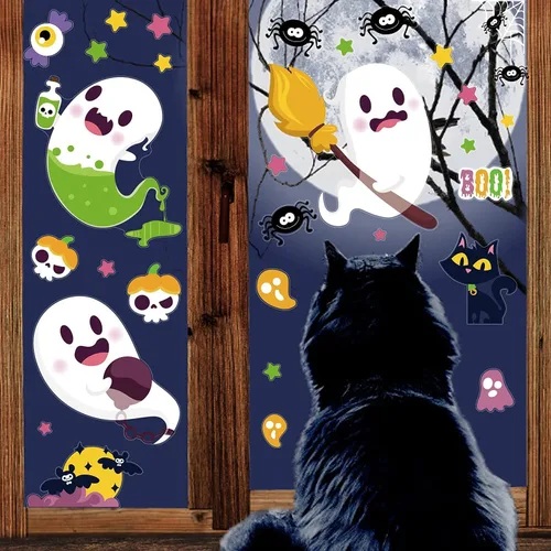 Vista 7 de LOKIPA Adhesivos para ventana de Halloween, 8 hojas de calcomanías de Halloween para ventana de vidrio