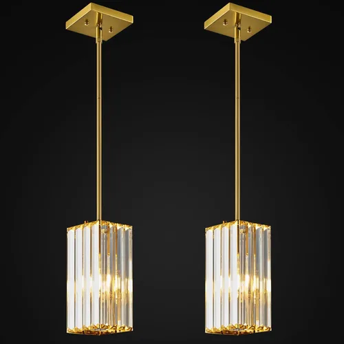 Vista 20 de Lámpara colgante moderna cromada rectangular de iluminación colgante mini candelabros de cristal, lámpara colgante ajustable para cocina, isla