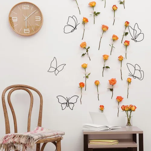 Vista 5 de Hotop 6 piezas de decoración de pared de mariposa de metal negro con alambre de mariposas, líneas de arte de pared, flores colgantes