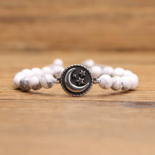 Vista 4 de COAI Pulseras de piedra My Sun and Stars Moon of My Life para parejas, Piedra, howlita