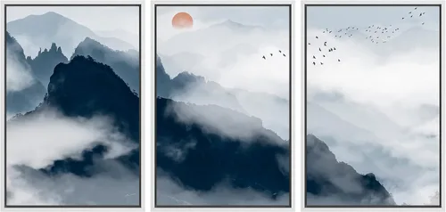 Vista 25 de NWT Lienzo enmarcado para pared, juego de arte en acuarela pastel, bosque de montaña oscura, naturaleza silvestre, ilustraciones de arte moderno