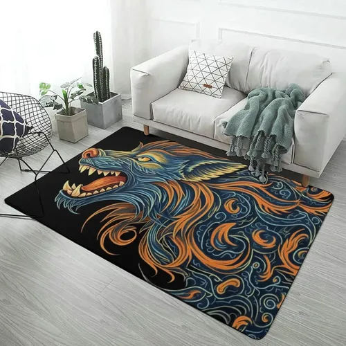 Vista 15 de Alfombra de lobo Fenrir de la mitología nórdica, decoración del hogar, dormitorio, sala de estar, alfombra suave y ligera de franela absorbente