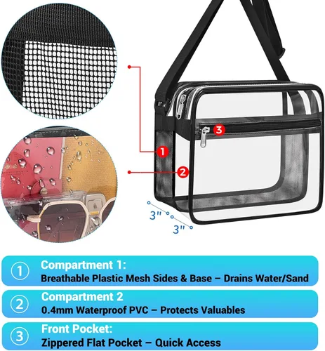 Vista 4 de Mildbeer Clear Messenger Bag – Dry-Wet Compartments Crossbody Bag for Stadium Events, Beach & Pool, Adjustable Strap