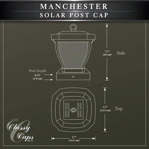 Vista 8 de Classy Caps Manchester - Tapa solar para poste, modelo SL994, 3.5 x 3.5 pulgadas, bronce oscuro, alto rendimiento, eficiencia energética, resistente