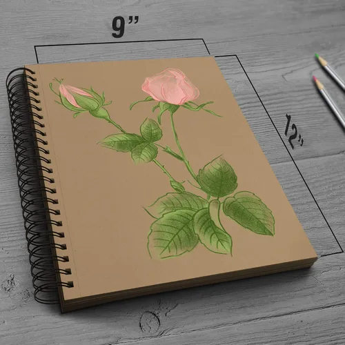 Vista 4 de 70 hojas de cuaderno de bocetos bronceado de alta calidad, 9 x 12 pulgadas, bloc de papel de dibujo encuadernado en espiral para bolígrafos de gel