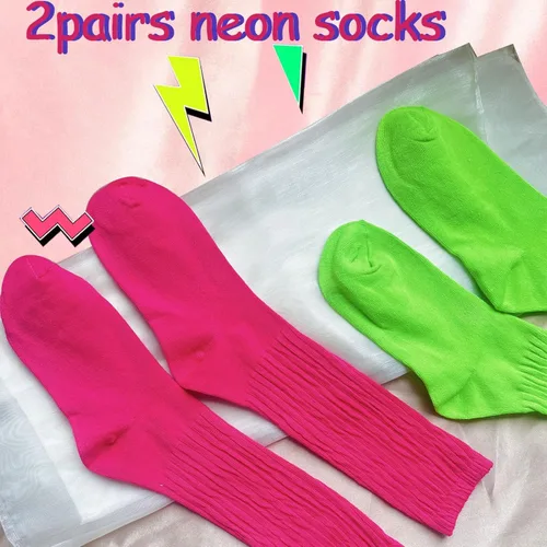 Vista 4 de Calcetines de neón para mujer, calcetines de neón de los años 80, calentadores de piernas para mujer, calcetines largos y fruncidos hasta