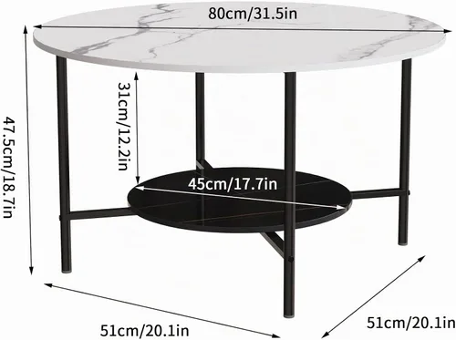 Vista 3 de Wisfor Mesa de centro de mármol para sofá de mesa: mesa central redonda de piedra sinterizada blanca de 2 niveles con Fram negro para sala de estar