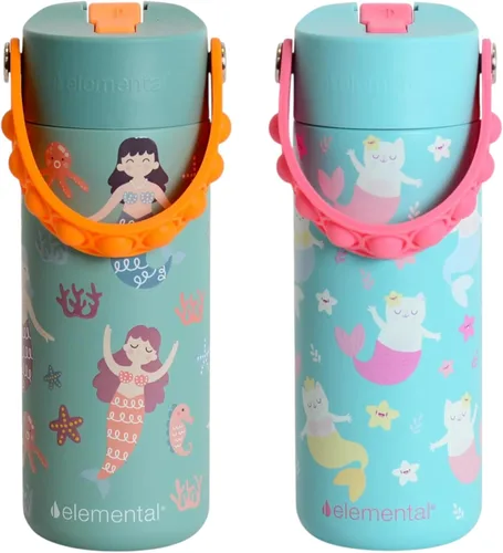 Vista 35 de Elemental Botella de agua aislada para niños, botella de agua de acero inoxidable con tapa de popote y asa Pop-it, botellas de agua a prueba