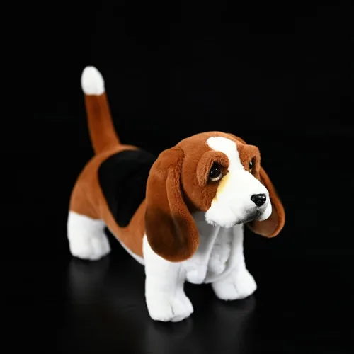 Vista 2 de Peluche realista de Basset Hound francés, 12 pulgadas, almohada de cachorro de perro marrón