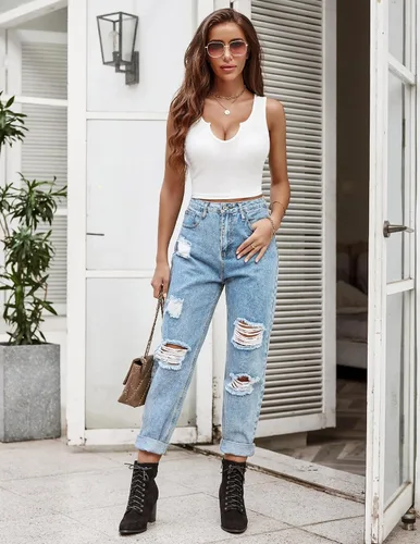 Vista 2 de Ekouaer Camiseta corta sin mangas con cuello en V para mujer, ajustada, color blanco
