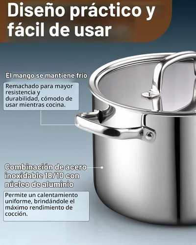 Vista 6 de Cook N Home Olla de acero inoxidable revestido de tres capas de 4 cuartos