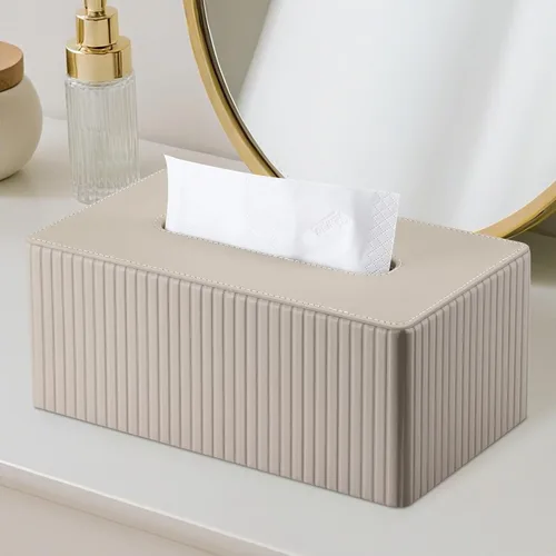 Vista 3 de KINGFOM Funda de caja de pañuelos de cuero sintético PU, soporte rectangular para caja de pañuelos con fondo magnético, dispensador de servilletas