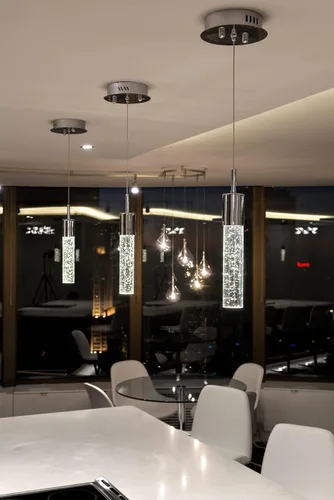 Vista 4 de ET2 E22771-91PC Fizz IV Bubble Glass Cilindro Mini LED Lámpara de techo colgante, 1 luz 3 vatios, cromo pulido