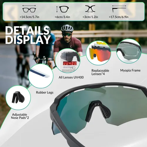 Vista 3 de ROCKBROS Gafas de sol deportivas polarizadas para hombres, para béisbol, ciclismo, protección UV400 para mujeres y hombres