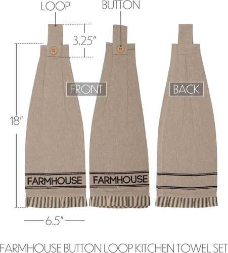 Vista 5 de VHC Brands Sawyer Mill Farmhouse Text - Alfombra de algodón cambray con lazo para tela de cocina, con lazo estarcido, juego de toallas, 6.5 x 18