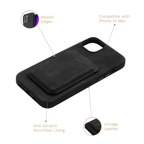 Vista 5 de DONBOLSO Funda de piel tipo cartera para iPhone 14 Max - Funda protectora de cuero para iPhone 14 Max - Cuero clásico con forro de microfibra