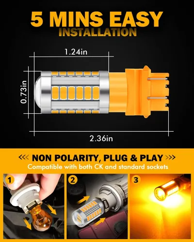 Vista 2 de Auxbeam 3157 - Bombillas LED amarillas ámbar, súper brillantes 3156 3057 4157 3457 4057 4114, bombillas de reemplazo para intermitentes delanteros