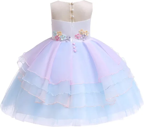 Vista 3 de BanKids Vestido de unicornio para niñas disfraz de unicornio vestido de fiesta de princesa con diadema de unicornio para niñas de 2 a 12 años