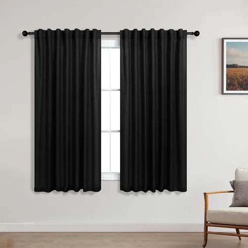 Vista 103 de Cortinas rústicas color beige tostado de 42 x 84 pulgadas de largo para sala de estar, juego de 2 paneles transparentes de lino natural, imitación