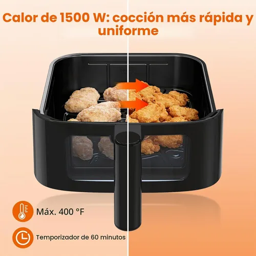 Vista 3 de OLIXIS Freidora de aire de 4 cuartos con ventana visible, freidora de aire digital con pantalla táctil de 1500 W con 8 ajustes preestablecidos Negro