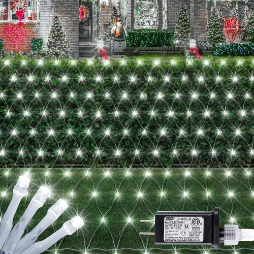 Vista 13 de HEYFUNi - 192 luces LED de red de Navidad enchufables, 9.8 pies x 6.6 pies, color blanco cálido Connectable Mesh Christmas Lights, Bush Lights