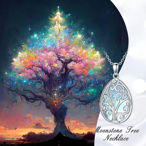 Vista 6 de NIFUNAO Moonstone Necklace 925 Sterling Silver Tree of Life Flower Teardrop Pendant Necklace Jewelry Gifts for Women Girls