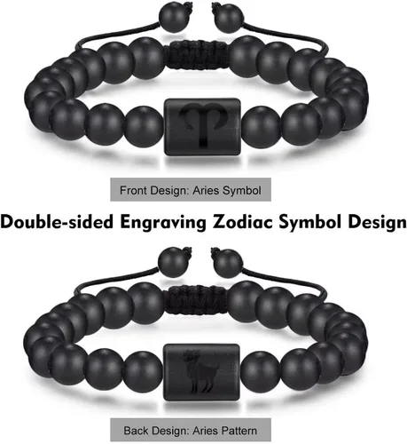 Vista 4 de Pulseras del zodiaco para hombres y mujeres, hechas a mano, ojo de tigre natural de 0.315in y piedra de ágata mate para hombre, pulseras