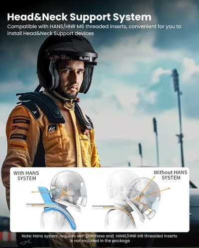 Vista 3 de ILM Snell SA2020 Cascos de Carreras de Autos de Cara Abierta para Hombres y Mujeres Modelo R85 (L, Negro Brillante)